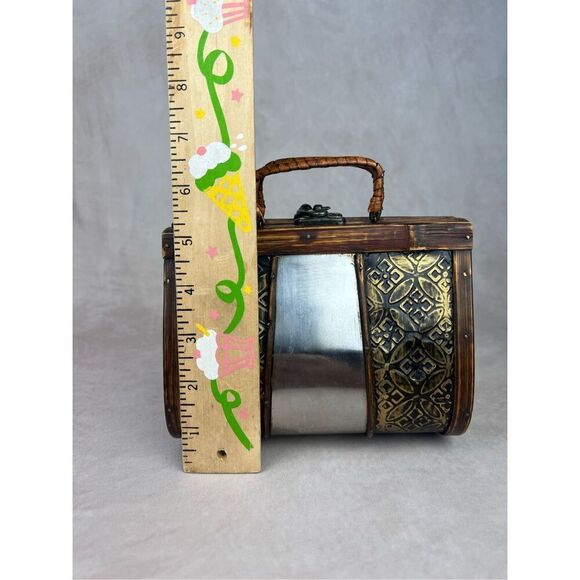 Vintage Wooden and Metal Purse Mod 1960s 1970s Handbag - Picture 2 of 8